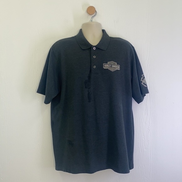 Harley Davidson -Grey Polo Harley Emblem On Left Chest Daytona Beach Size Large - Picture 2 of 10